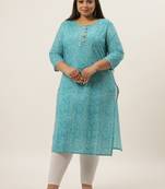 Blue printed cotton kurtas-and-kurtis
