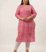 Pink printed cotton kurtas-and-kurtis
