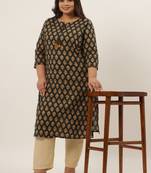 Teal-green printed cotton ethnic-kurtis