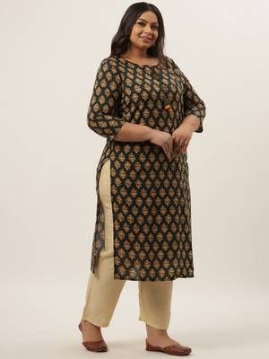 Teal-green printed cotton ethnic-kurtis 2