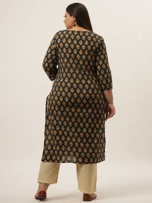 Teal-green printed cotton ethnic-kurtis 3