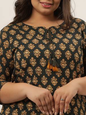 Teal-green printed cotton ethnic-kurtis 4