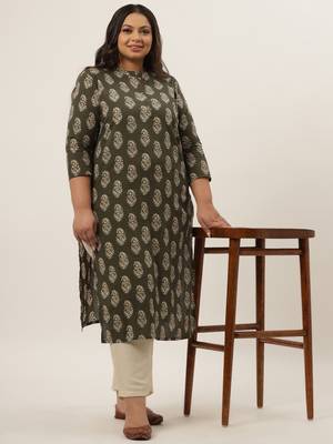 Olive printed cotton ethnic-kurtis 1