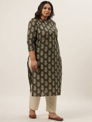 Olive printed cotton ethnic-kurtis 2