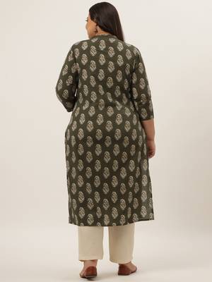 Olive printed cotton ethnic-kurtis 3