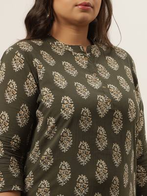 Olive printed cotton ethnic-kurtis 4