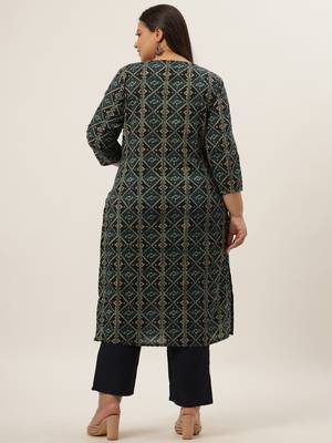 Teal-blue printed cotton ethnic-kurtis 3