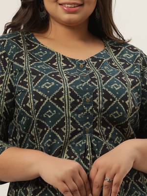 Teal-blue printed cotton ethnic-kurtis 4