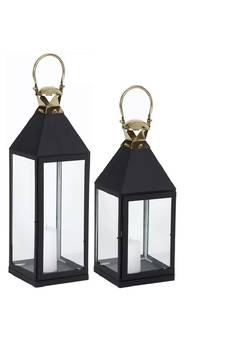 Decorous Candle Lantern Handcrafted Luxury Design with Black Texture Touch (Set of 2)