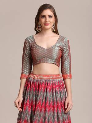 Pink & Grey  Platted  Semi Stitched Lehenga & unstitched Blouse With Dupatta set 5