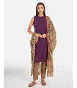 Suta Women's Purple Pure Cotton Solid Kurta Set with Dupatta