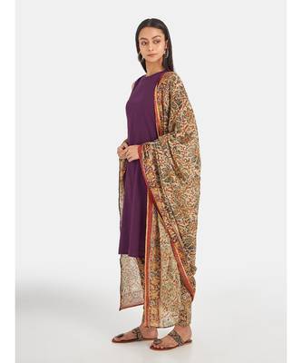 Suta Women's Purple Pure Cotton Solid Kurta Set with Dupatta 2