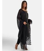 Suta Women's Black Viscose Rayon Striped Kurta Set with Dupatta