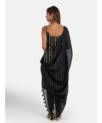 Suta Women's Black Viscose Rayon Striped Kurta Set with Dupatta 5