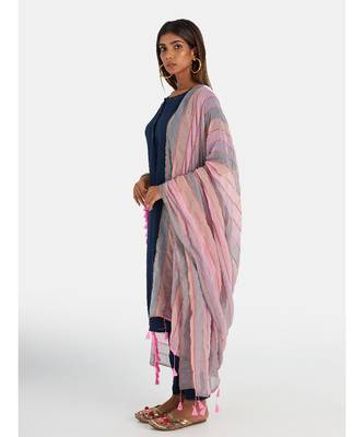Suta Women's Blue Pure Cotton Solid Kurta Set with Dupatta 1