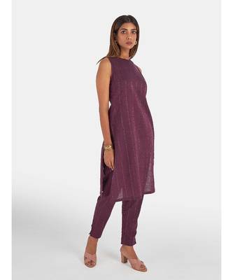 Suta Women's Lavender Striped Cotton Blend Kurta Set without Duppata 5