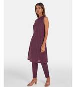 Suta Women's Lavender Striped Cotton Blend Kurta Set without Duppata