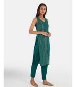 Suta Women's Brown Striped Cotton Blend Kurta Set without Duppata