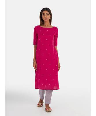 Suta Women's Pink Striped Pure Cotton Kurta Set without Duppata 4