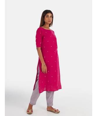 Suta Women's Pink Striped Pure Cotton Kurta Set without Duppata 5
