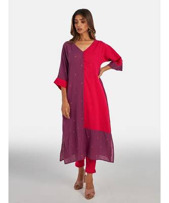 Suta Women's Grey Striped Pure Cotton Kurta Set without Duppata 1
