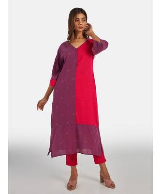Suta Women's Grey Striped Pure Cotton Kurta Set without Duppata 2