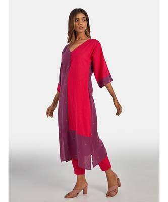 Suta Women's Grey Striped Pure Cotton Kurta Set without Duppata 3