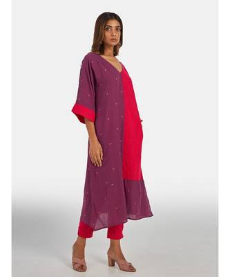 Suta Women's Grey Striped Pure Cotton Kurta Set without Duppata 4
