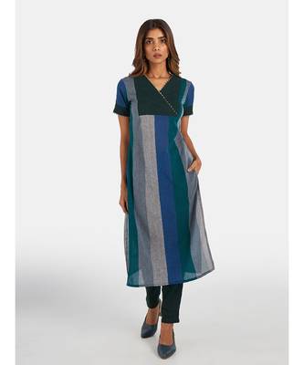 Suta Women's Multi Striped Pure Cotton Kurta Set without Duppata 3