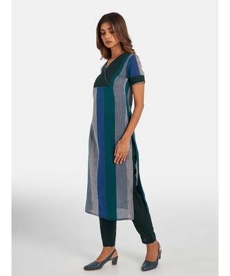 Suta Women's Multi Striped Pure Cotton Kurta Set without Duppata 4
