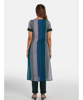 Suta Women's Multi Striped Pure Cotton Kurta Set without Duppata 5