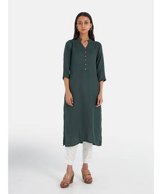 Suta Women's Sea Green Solid Viscose Rayon Kurta Set without Duppata 3