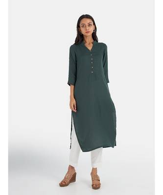 Suta Women's Sea Green Solid Viscose Rayon Kurta Set without Duppata 5