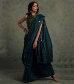 Blue Chanderi Saree With Sleeveless Blouse 