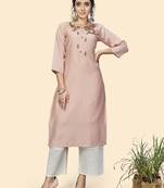 Vbuyz Women'S Hand Work Straight Viscose Light Pink Stitched Kurta