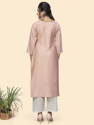 Vbuyz Women'S Hand Work Straight Viscose Light Pink Stitched Kurta 3
