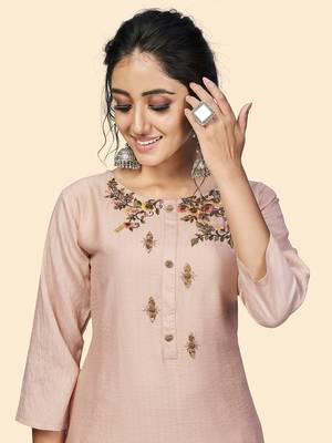 Vbuyz Women'S Hand Work Straight Viscose Light Pink Stitched Kurta 6