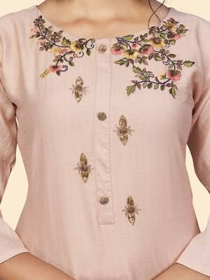 Vbuyz Women'S Hand Work Straight Viscose Light Pink Stitched Kurta 7