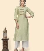 Vbuyz Women'S Hand Work Straight Viscose Pista Stitched Kurta
