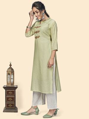 Vbuyz Women'S Hand Work Straight Viscose Pista Stitched Kurta 4