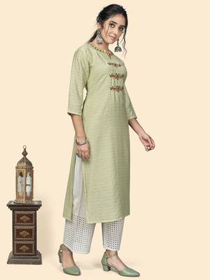 Vbuyz Women'S Hand Work Straight Viscose Pista Stitched Kurta 5