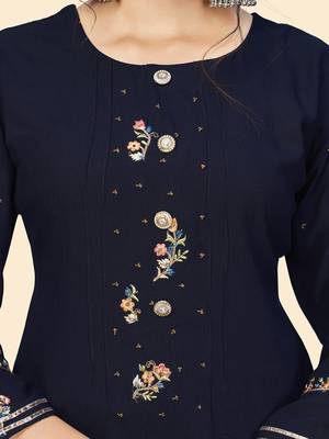Vbuyz Women'S Embroidered Straight Viscose Blue Stitched Kurta 7