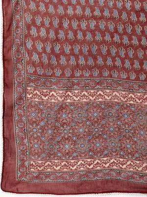 Vbuyz Women'S Print & Gota Patti Anarkali Cotton Maroon Stitched Kurta Pant With Dupatta 9