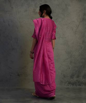 Chanderi Pink Saree With Fullsleeve Blouse  3