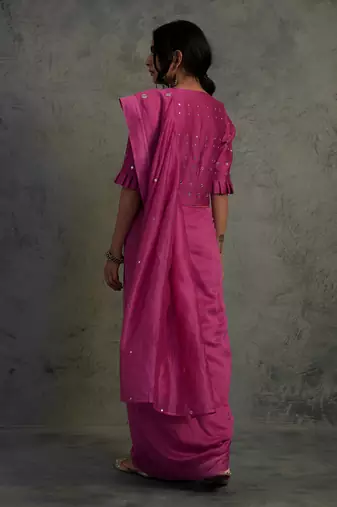 Chanderi Pink Saree With Fullsleeve Blouse 