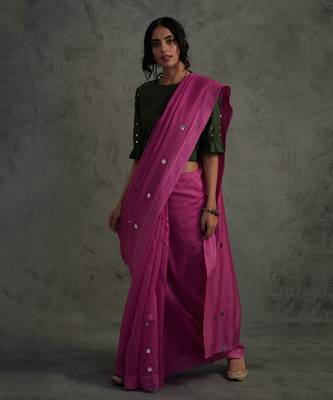 Pink Chanderi Saree With Fullsleeve Blouse 2