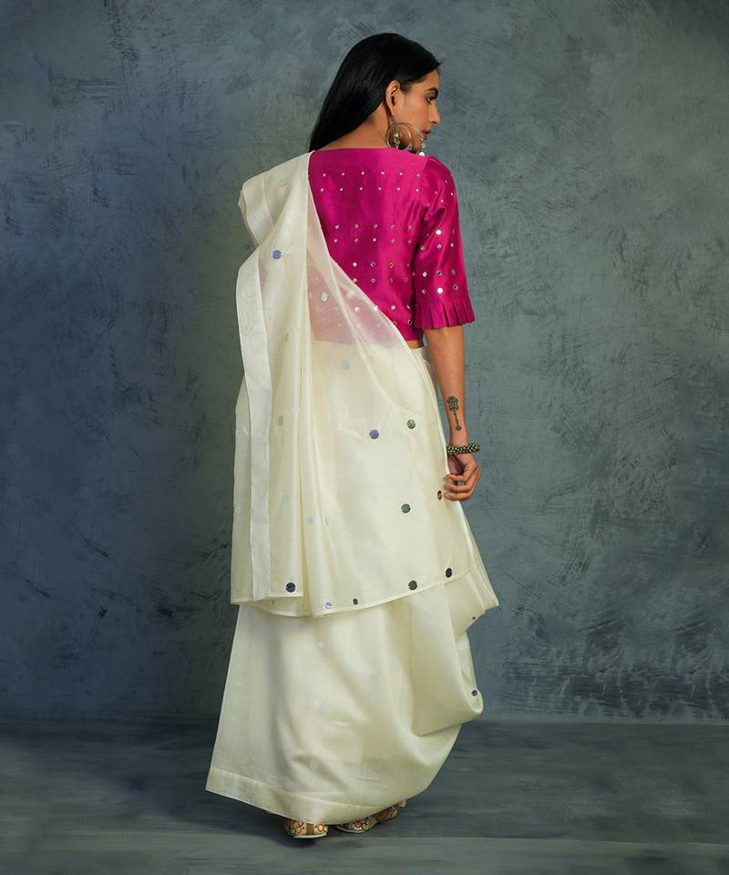 Chanderi  Off-white Saree With Fullsleeve Blouse 
