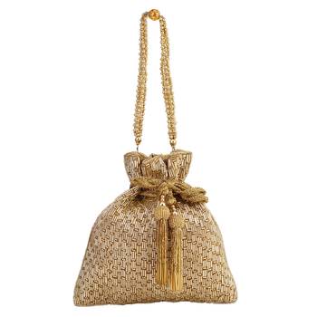 myDsGifts Women's Sequin Work Embellished Partywear Golden Potli 1