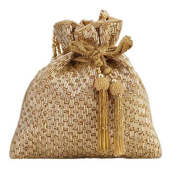 myDsGifts Women's Sequin Work Embellished Partywear Golden Potli 2