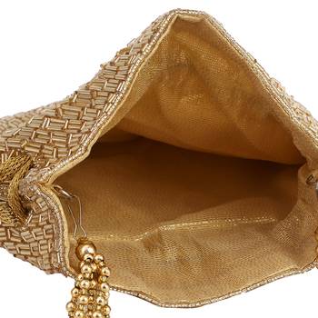 myDsGifts Women's Sequin Work Embellished Partywear Golden Potli 3